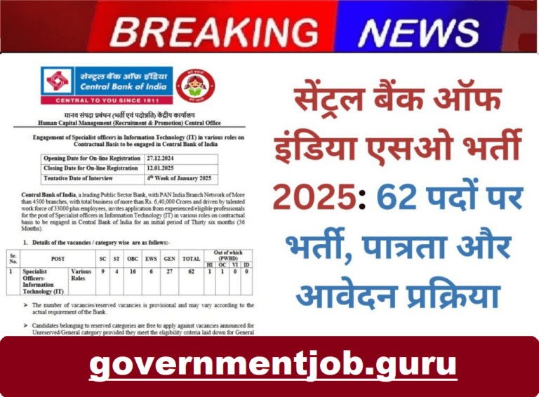 Central Bank of India SO Vacancy 2025